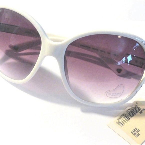 JW2 -- NEW Rare Bebe WHITE SUNGLASSES Big White Frame Woman's Bebe Sunglasses - Picture 1 of 7